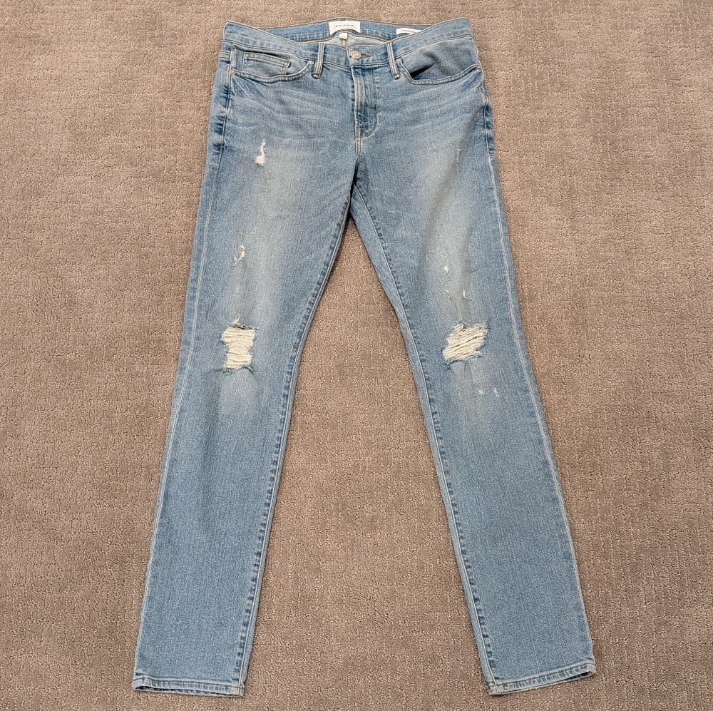 FRAME Men 32 L'Homme Skinny Jeans Distressed
